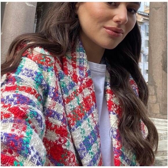 ZARA PEARL BUTTON TEXTURED JACKET MULTICOLORED - Picture 7 of 14